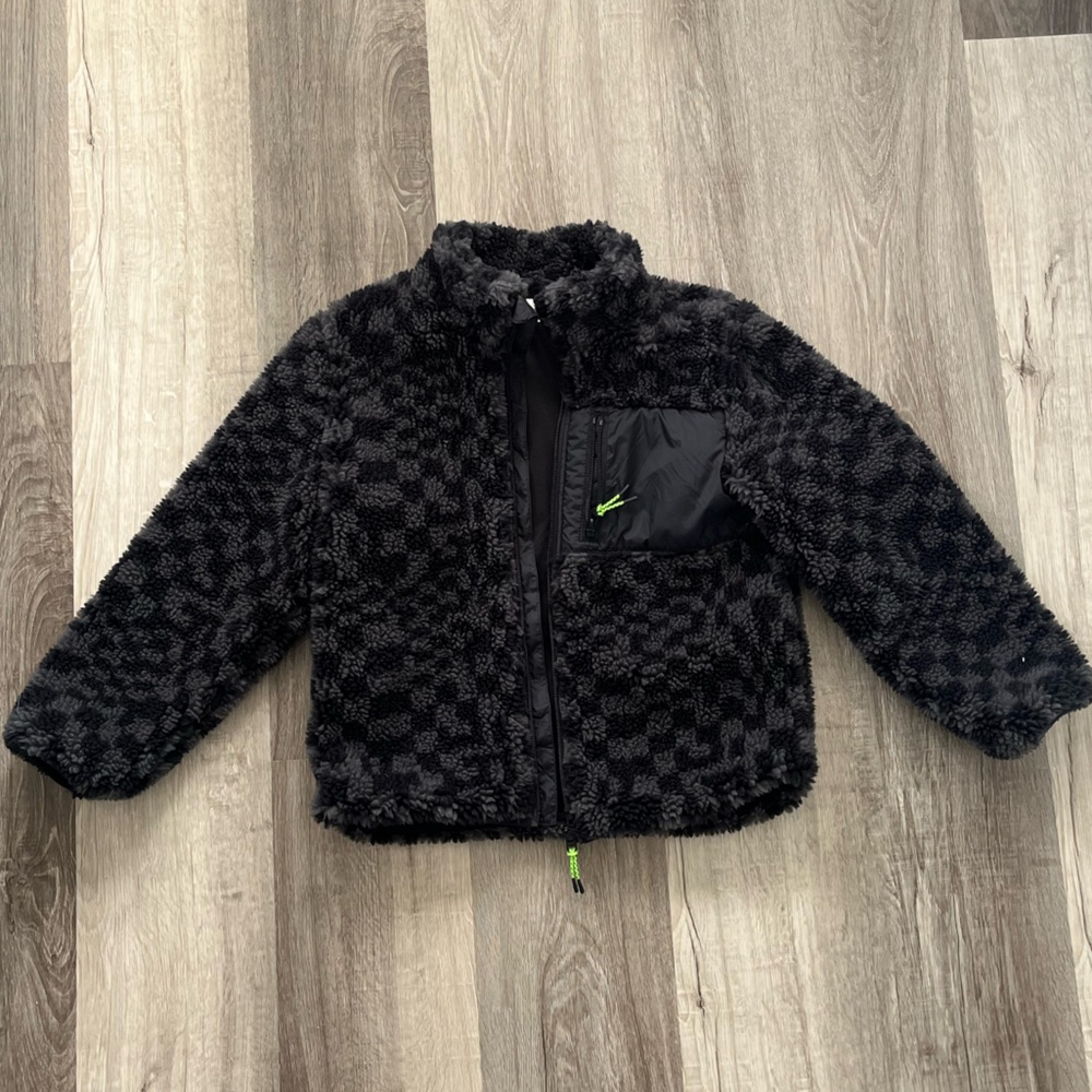 H&M Kids Black and Gray Checkered Fleece Jacket